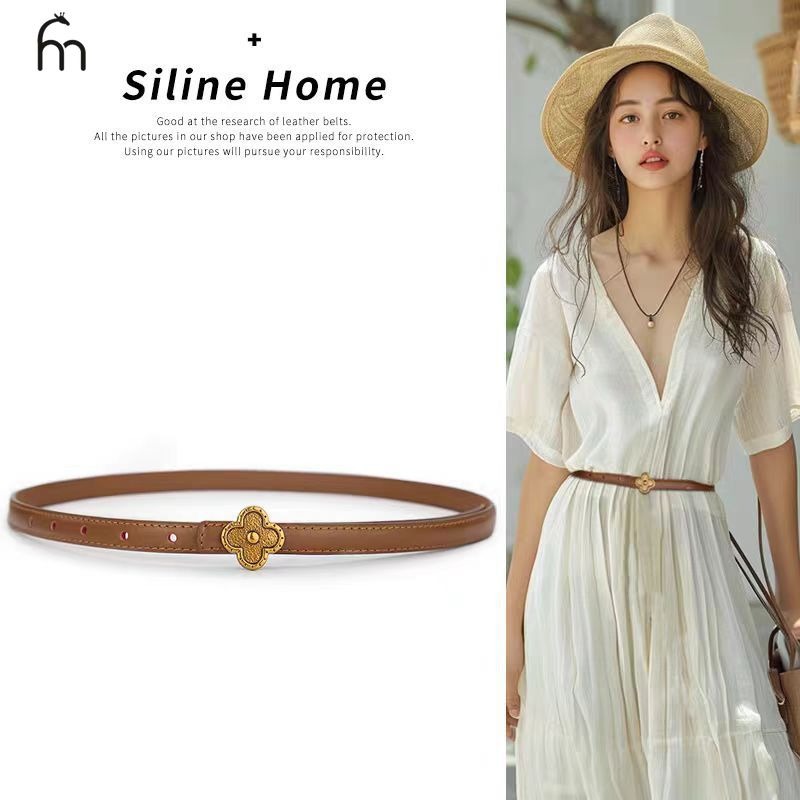 Women Formal Wear With Jeans - Ladies' leather belt with a gold
