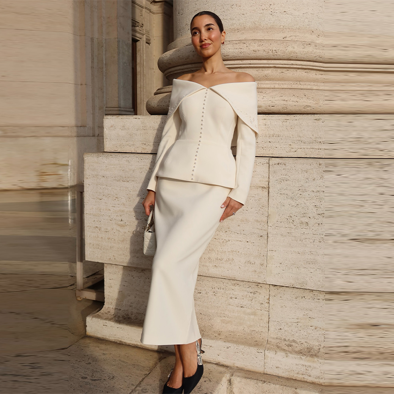 Women Formal Wear Tops - Elegant French White Peplum Two Piece