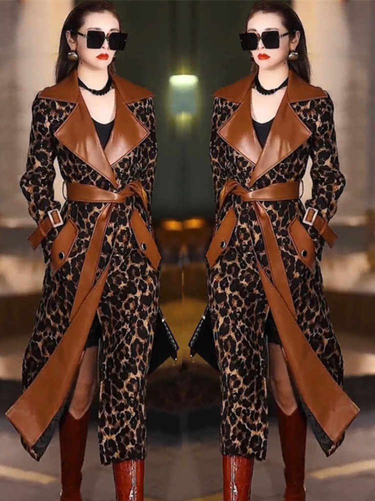 Trench Coat Formal - Fashionable high-end temperament light luxury leopard