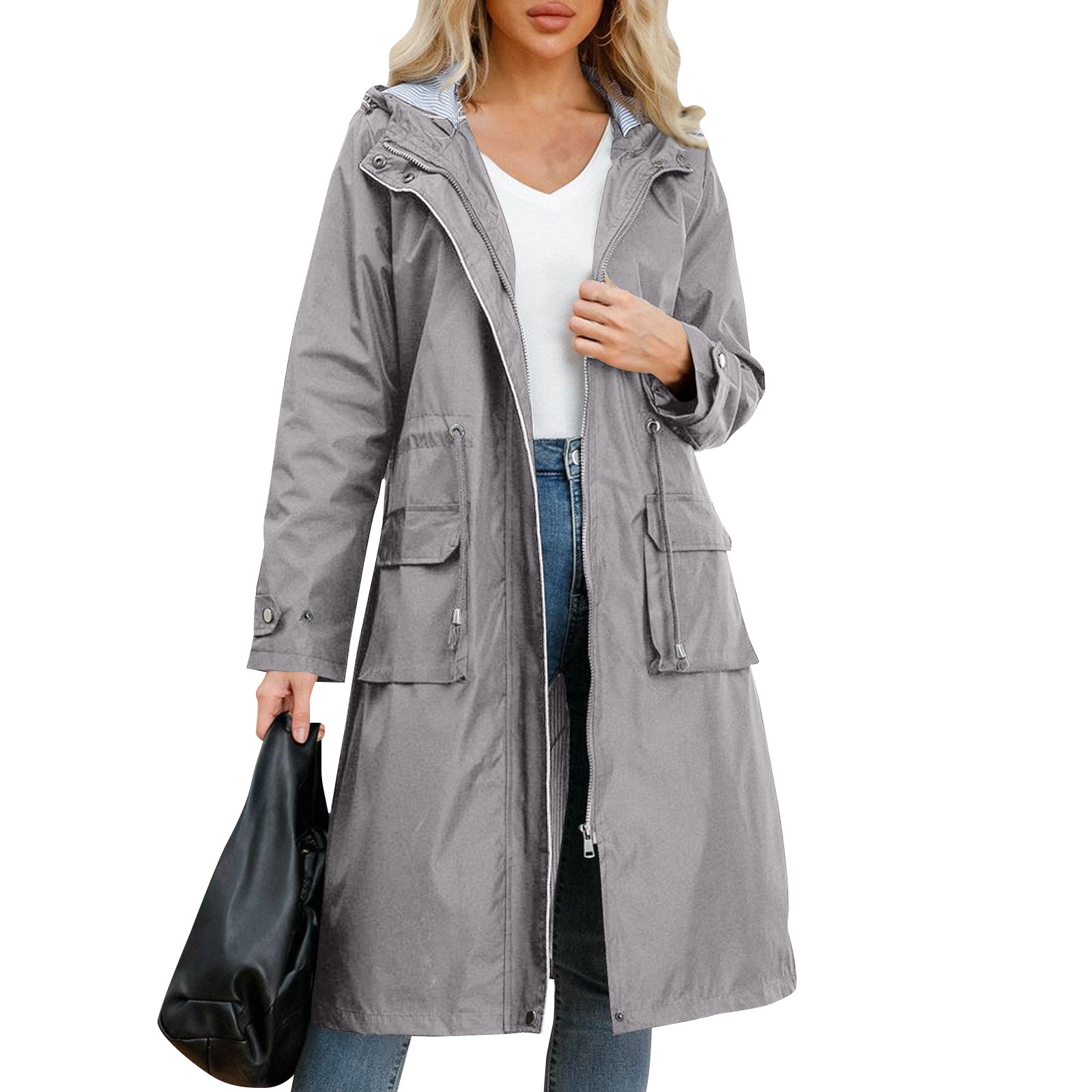 Women's Chic Hooded Long Sleev - Trench Coat Formal avaliação e preço