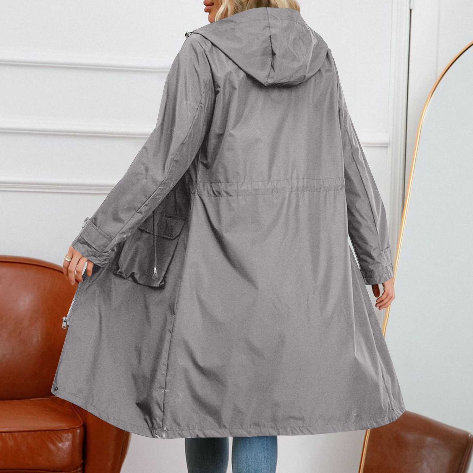 Women's Chic Hooded Long Sleev - Trench Coat Formal avaliação e preço