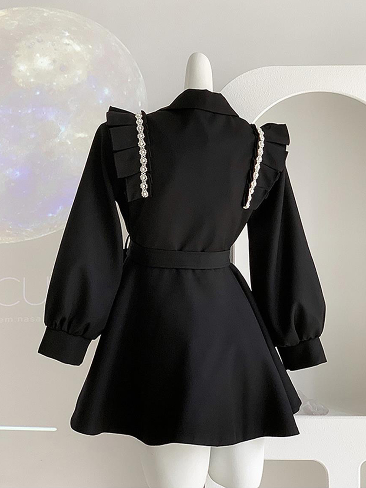 Black Korean Beaded Pearls Tre - Trench Coat Formal avaliação e preço