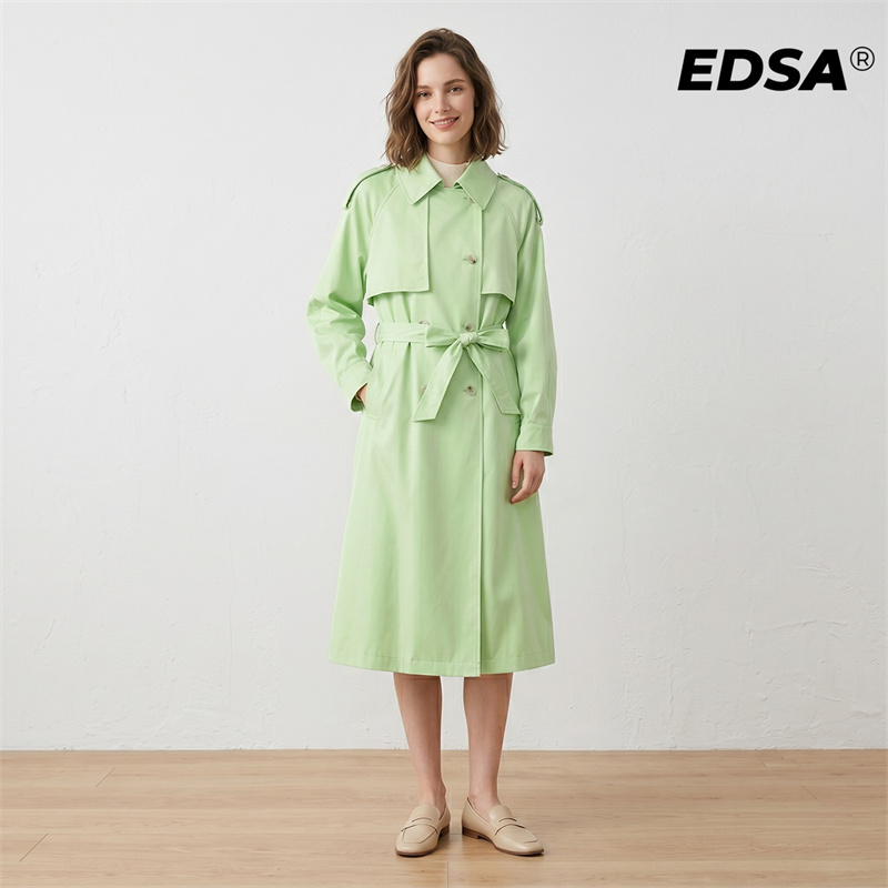EDSA Women Green Trench Style  - Trench Coat Formal avaliação e preço