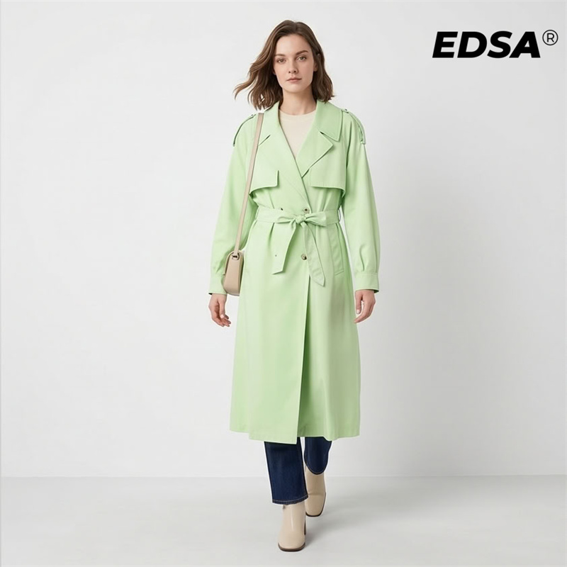 EDSA Women Green Trench Style  - Trench Coat Formal avaliação e preço
