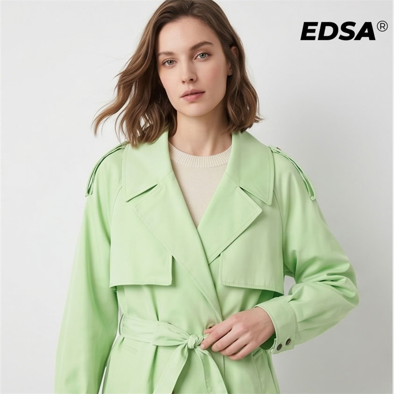 EDSA Women Green Trench Style  - Trench Coat Formal avaliação e preço