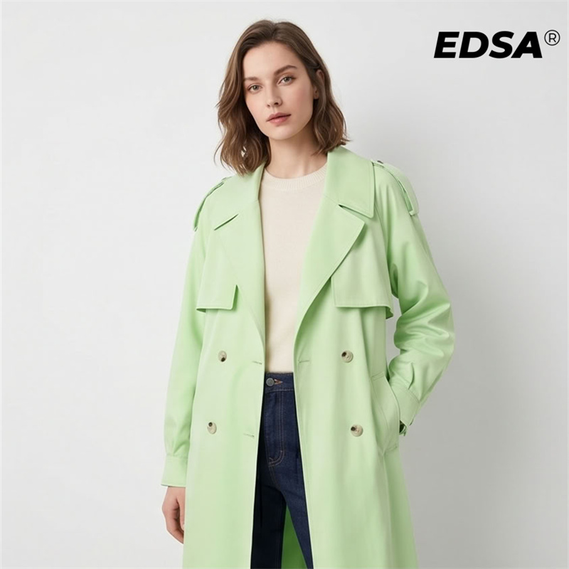 EDSA Women Green Trench Style  - Trench Coat Formal avaliação e preço