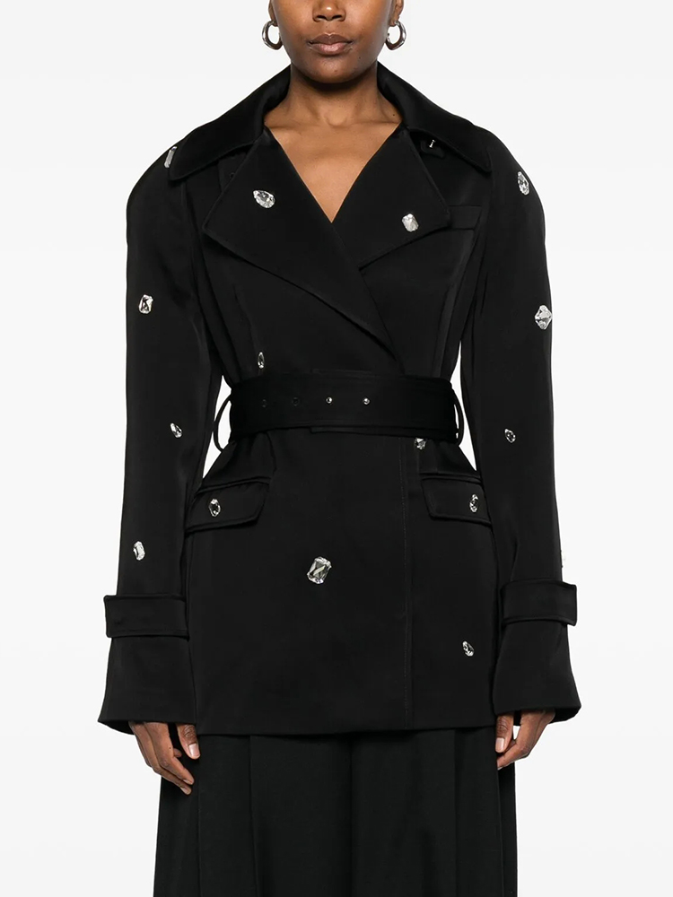 Black Double-Breasted Trench C - Trench Coat Formal avaliação e preço