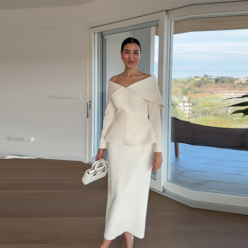 Elegant French White Peplum Tw - Women Formal Wear Tops avaliação e preço